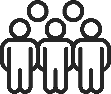 An icon with five people standing closely together in two rows