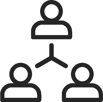 An icon with three people connected by lines, like an organisation chart