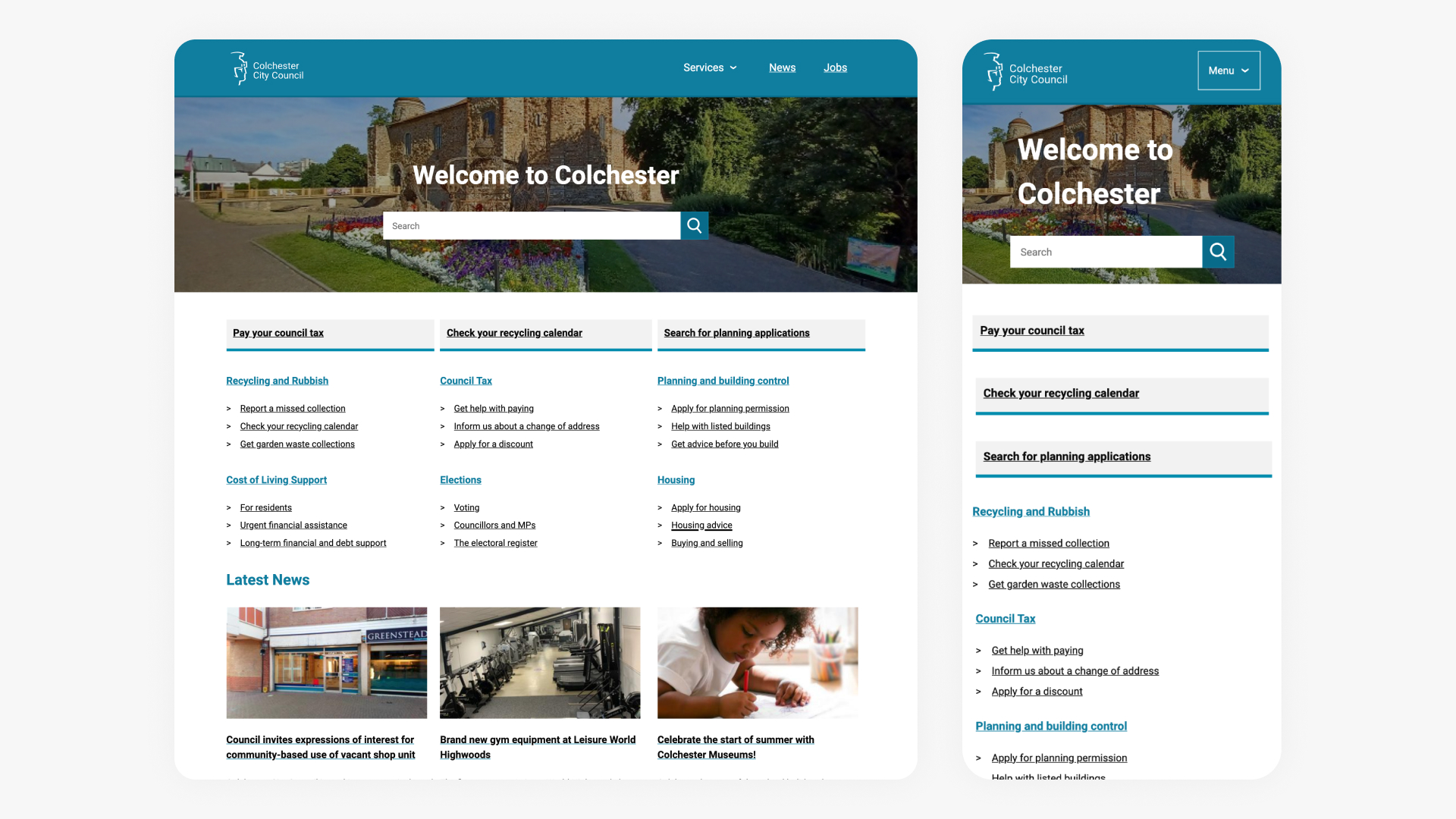 Colchester City Council website web and mobile versions
