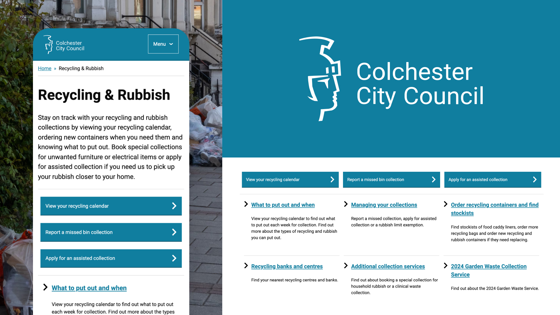 Colchester City Council 'recycling and rubbish' web page