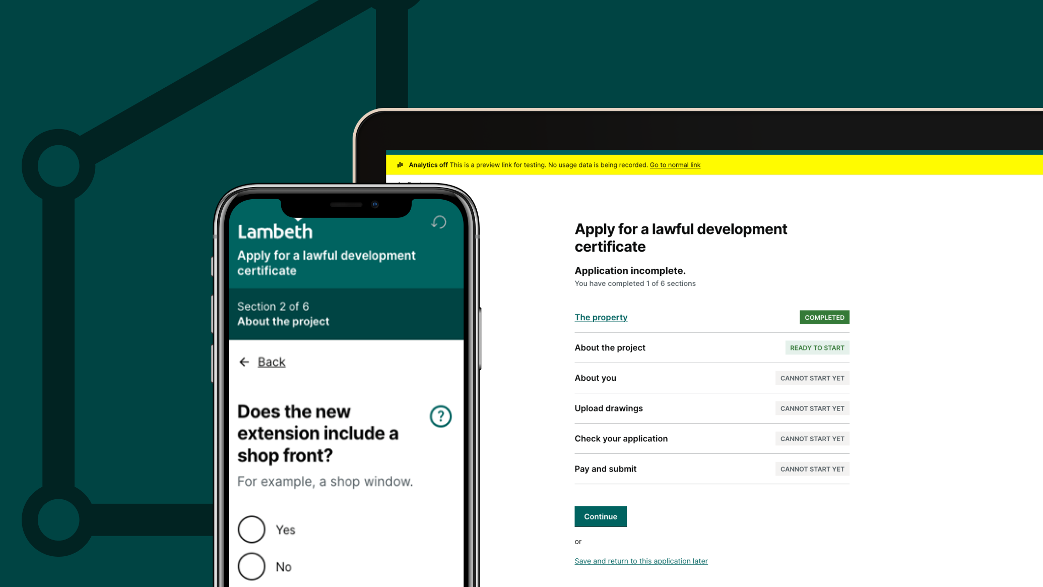 Lambeth Council website shown on a smartphone screen and on a desktop
