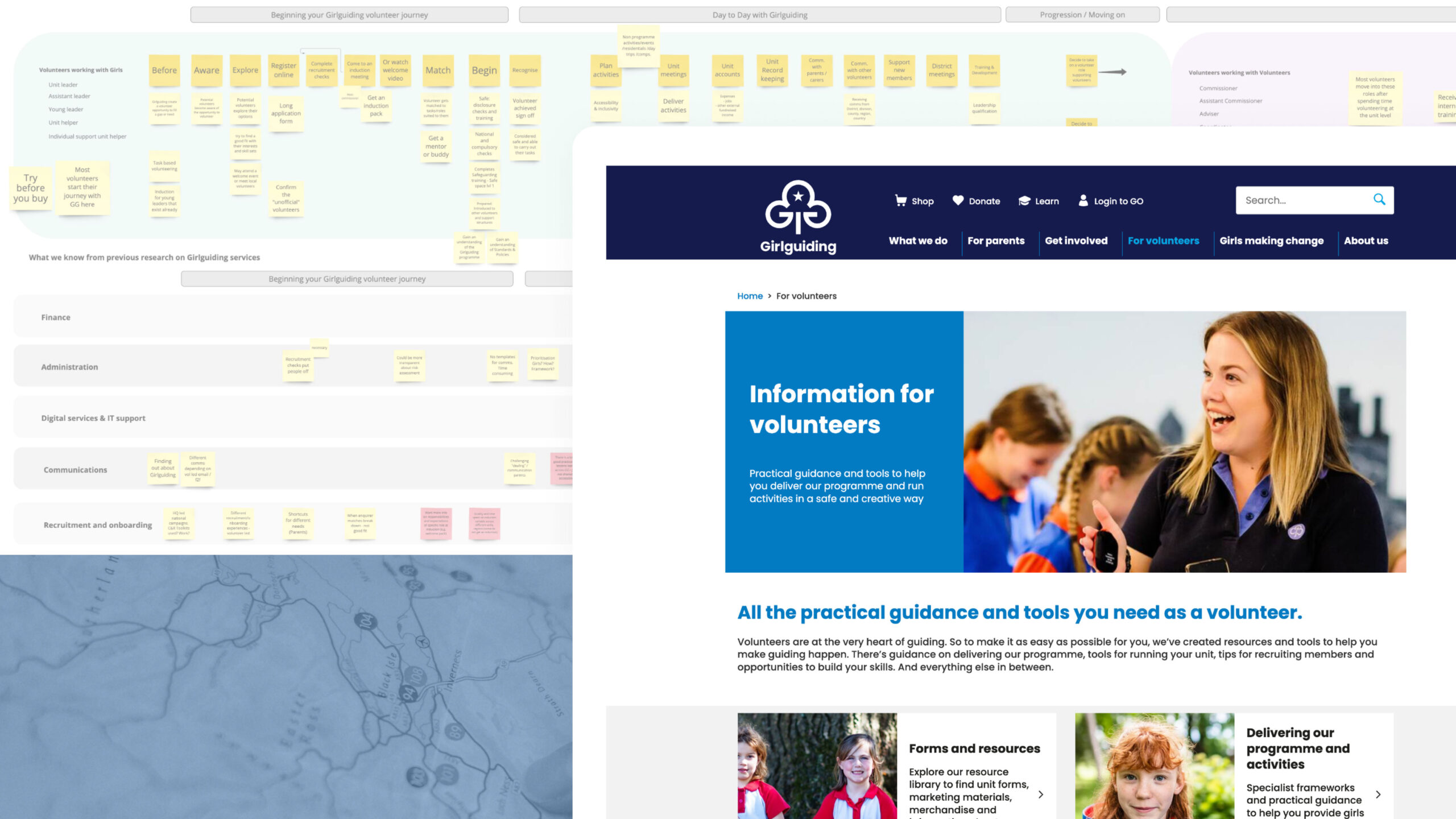 Image showing Girlguiding's website alongside a Miro board