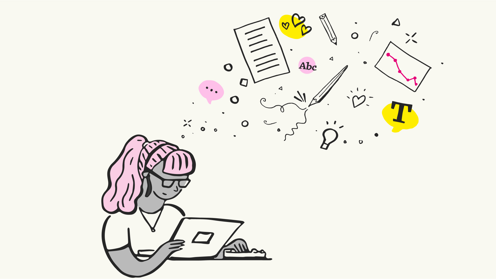 Sketch of a person using a laptop